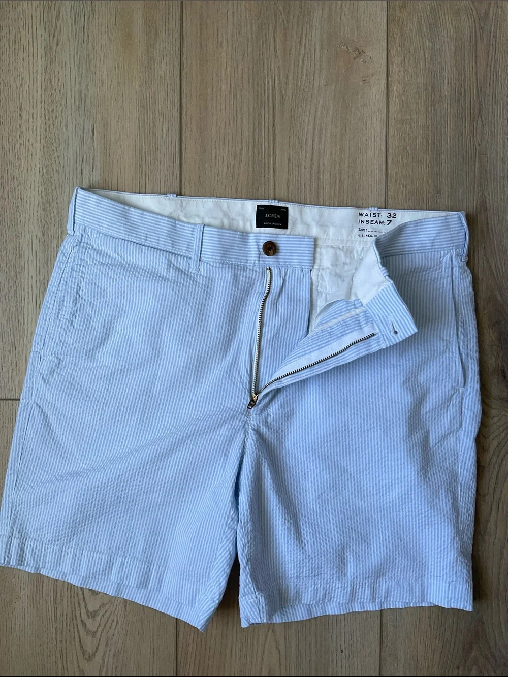 J. Crew 7” Stretch Seersucker Shorts Size 32 (Actually 33) Preppy Coastal Casual